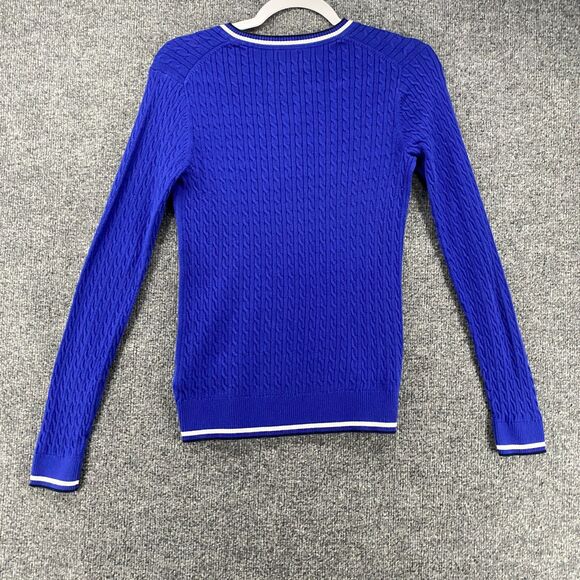 Tommy Hilfiger Sweater Womens M Blue V-Neck Pullover Preppy Academia Classic - Picture 4 of 7